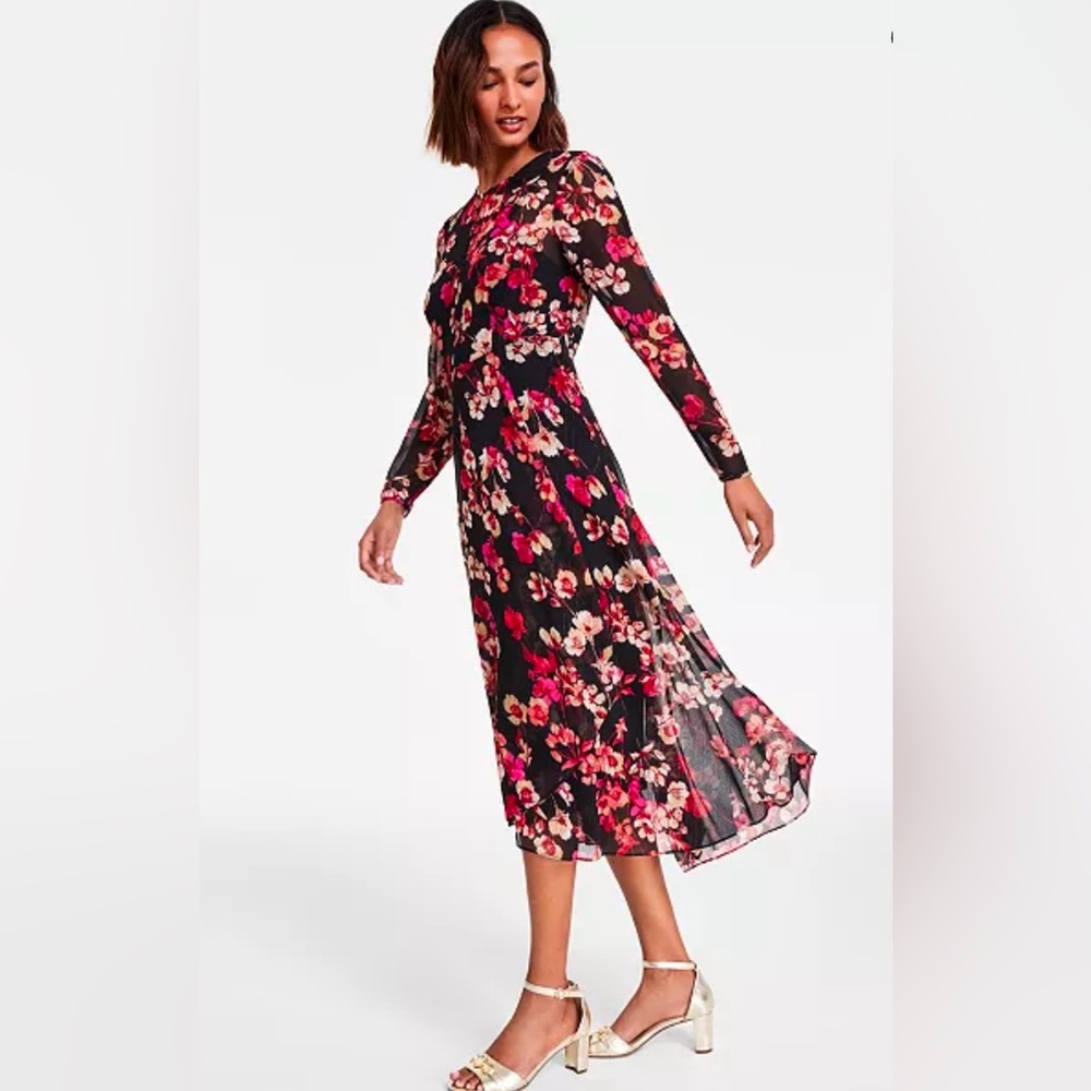 Tommy Hilfiger Paper Poppy Printed Chiffon A-Line Dress Size 2 & 4 NWT - Picture 3 of 13